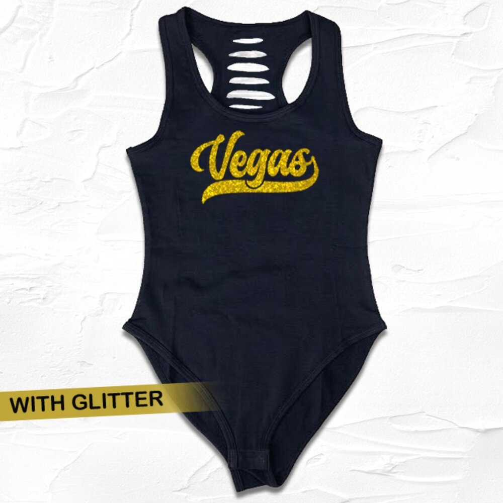 Black Glitter Gold Las Vegas City/Team Bodysuit, LV/Sin City Bodysuit for womens